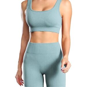 Amazon Ribbed Sports Bra and Shorts Set - Teal